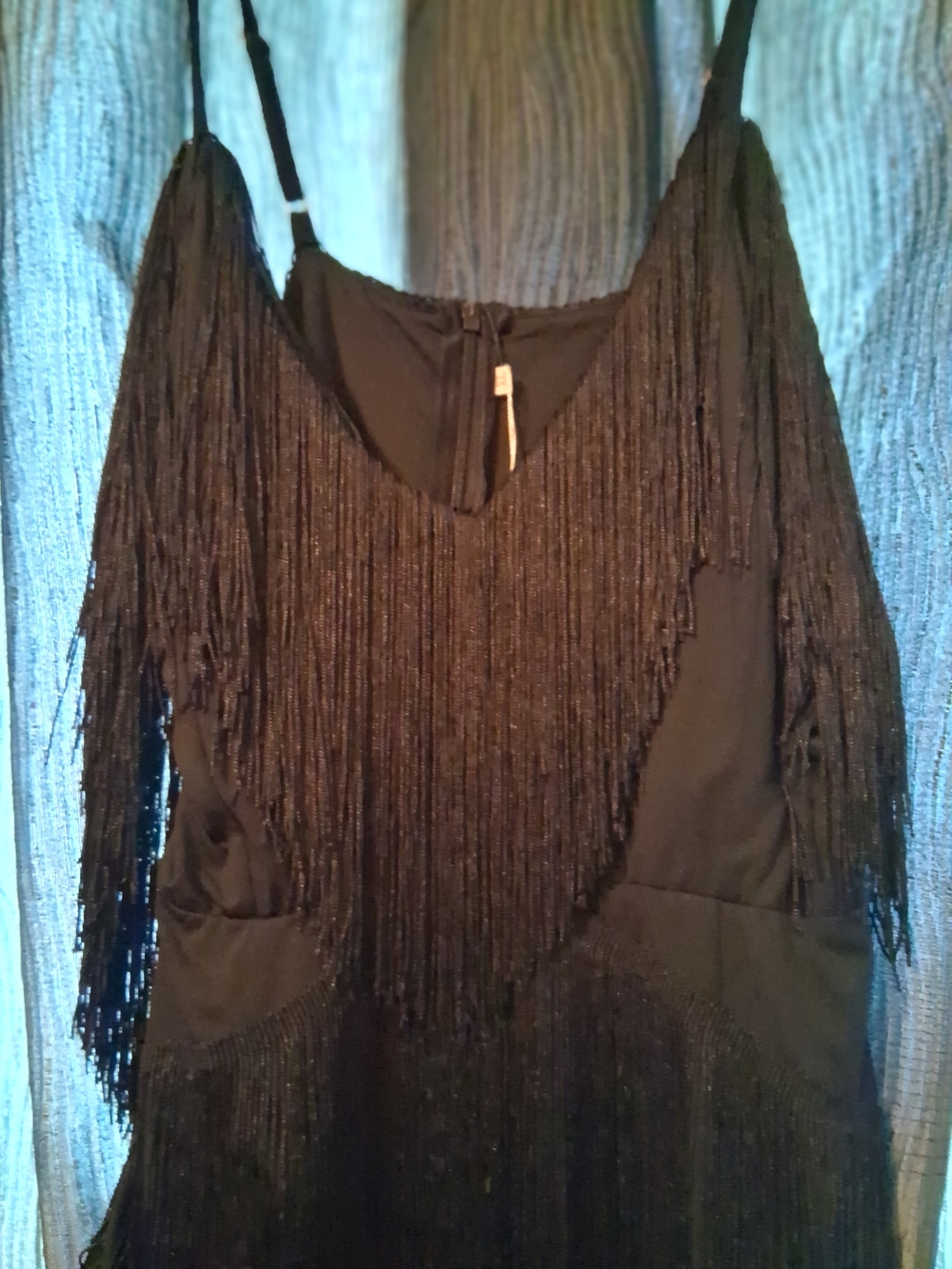Black Fringe Maxi Dress with Spaghetti Straps